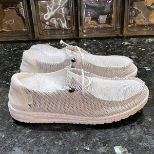 Hey Dude Wendy Women's White Knit Moccasins Stone White Size 9